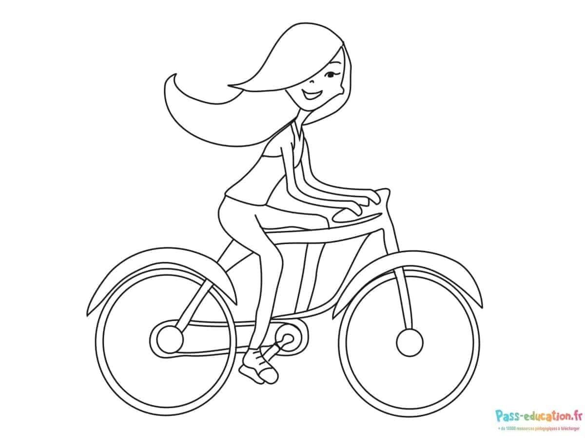 Coloriage Fille à vélo à imprimer et colorier