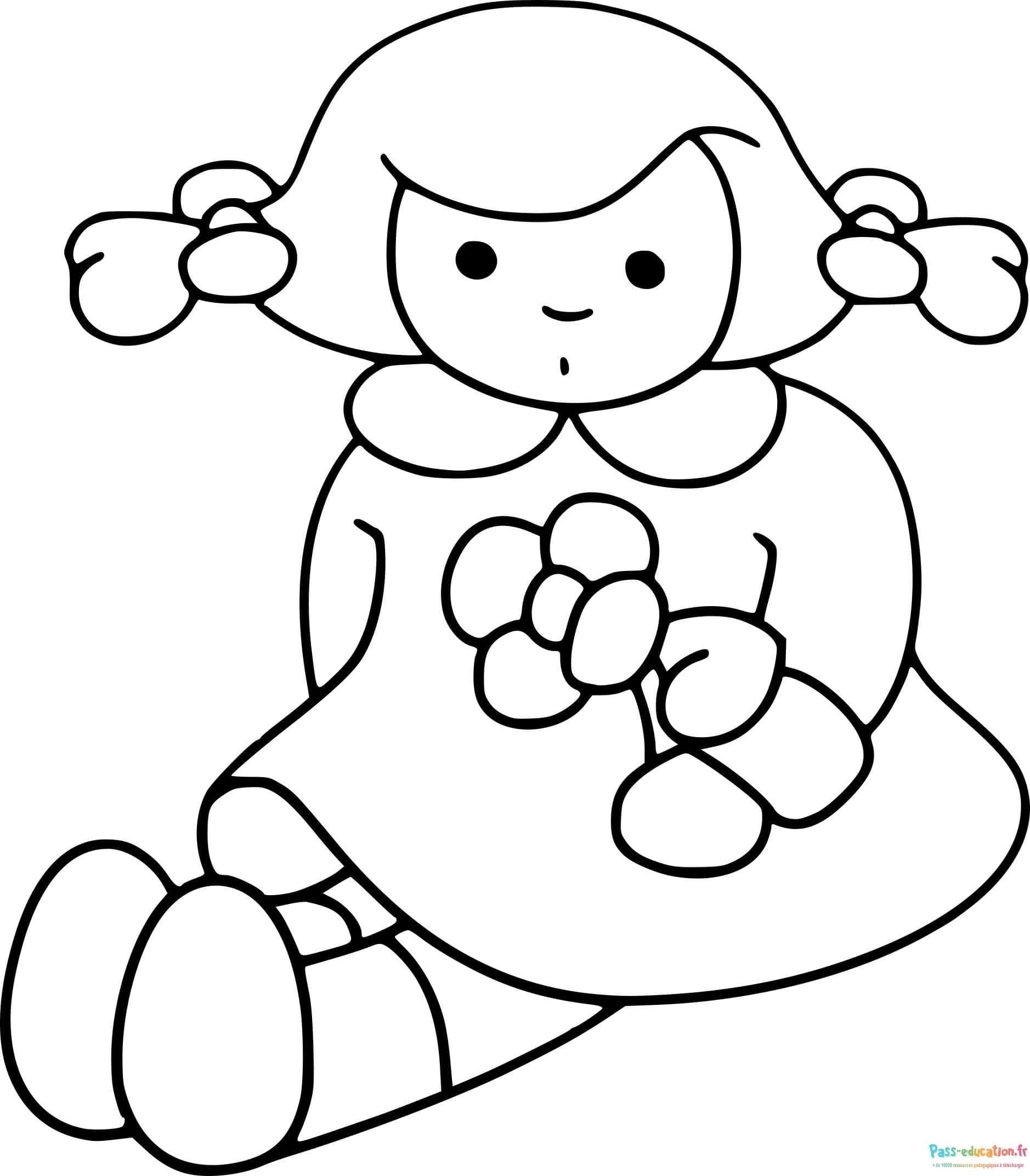Coloriage Petite fille peluche à imprimer et colorier