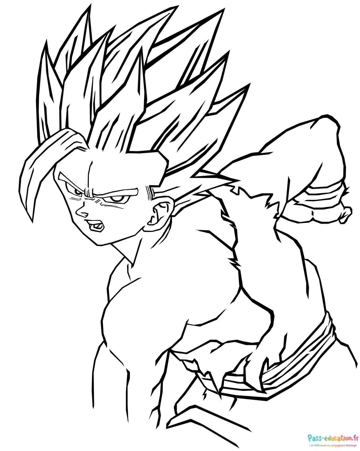 Coloriage Super Saiyan puissant à imprimer et colorier