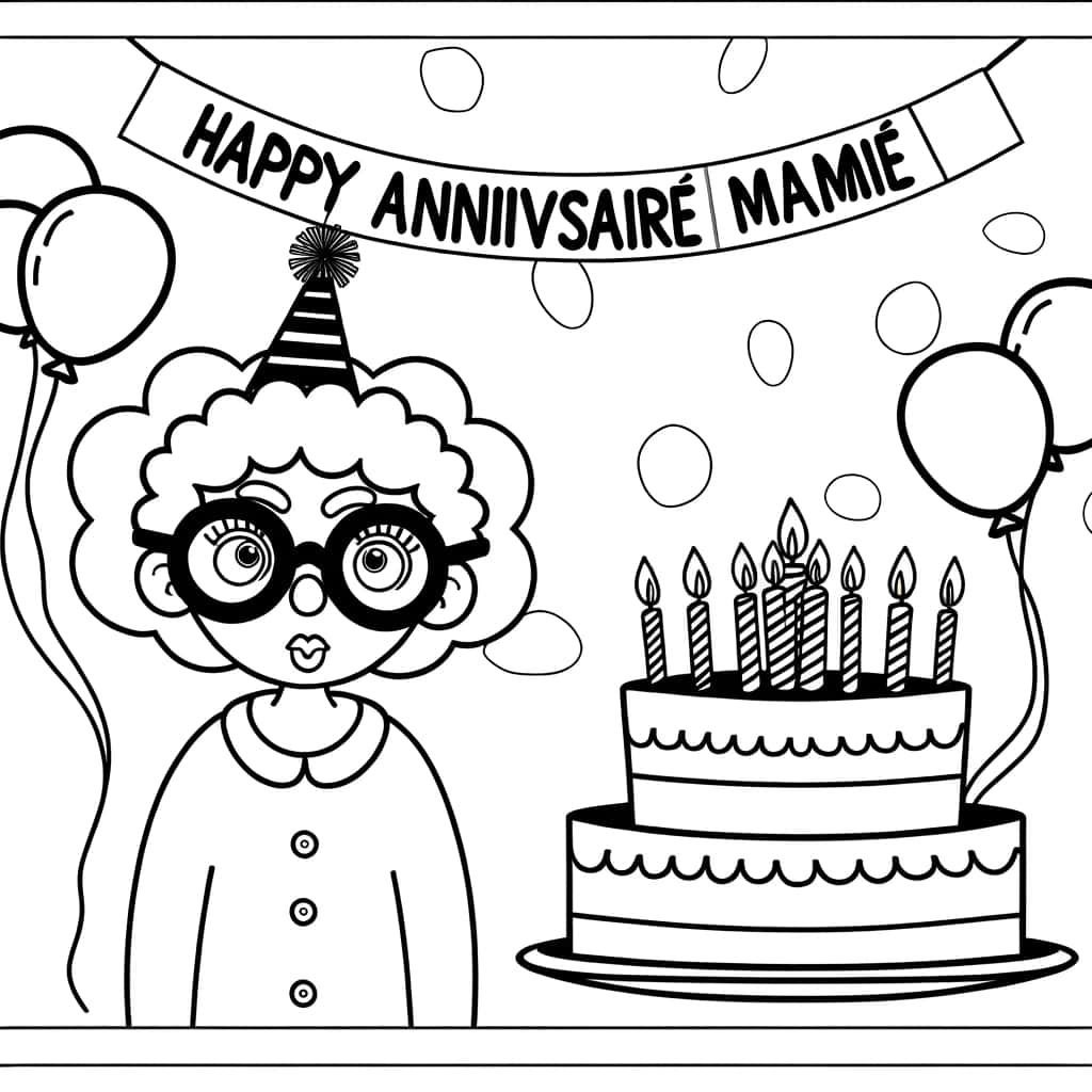 Coloriage Anniversaire Mamie à imprimer et colorier