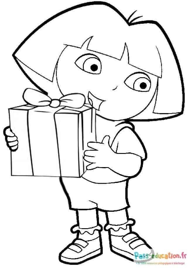 Coloriage Fille avec cadeau à imprimer et colorier