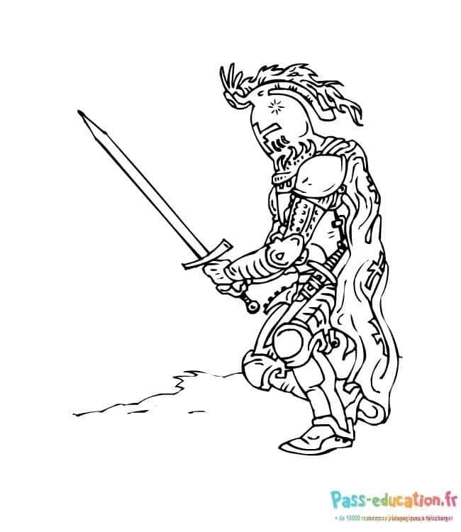 Coloriage Chevalier prêt au combat à imprimer et colorier