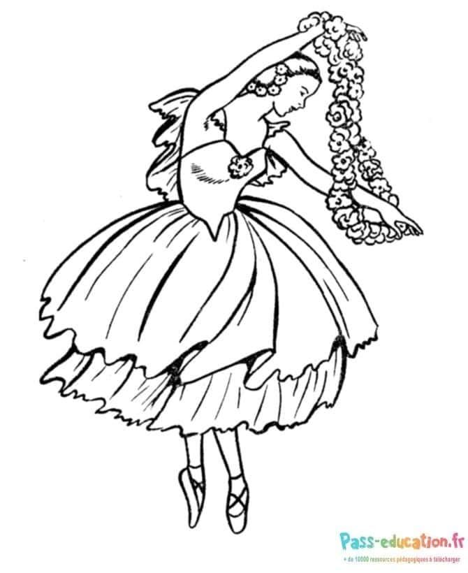 Coloriage Danseuse avec des fleurs à imprimer et colorier