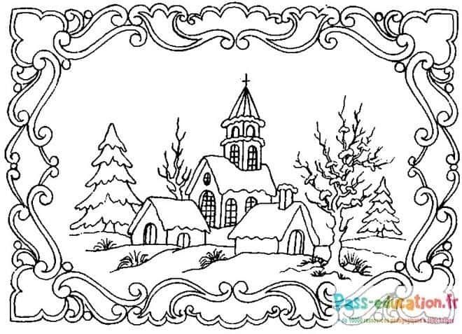Coloriage Village enneigé à imprimer et colorier