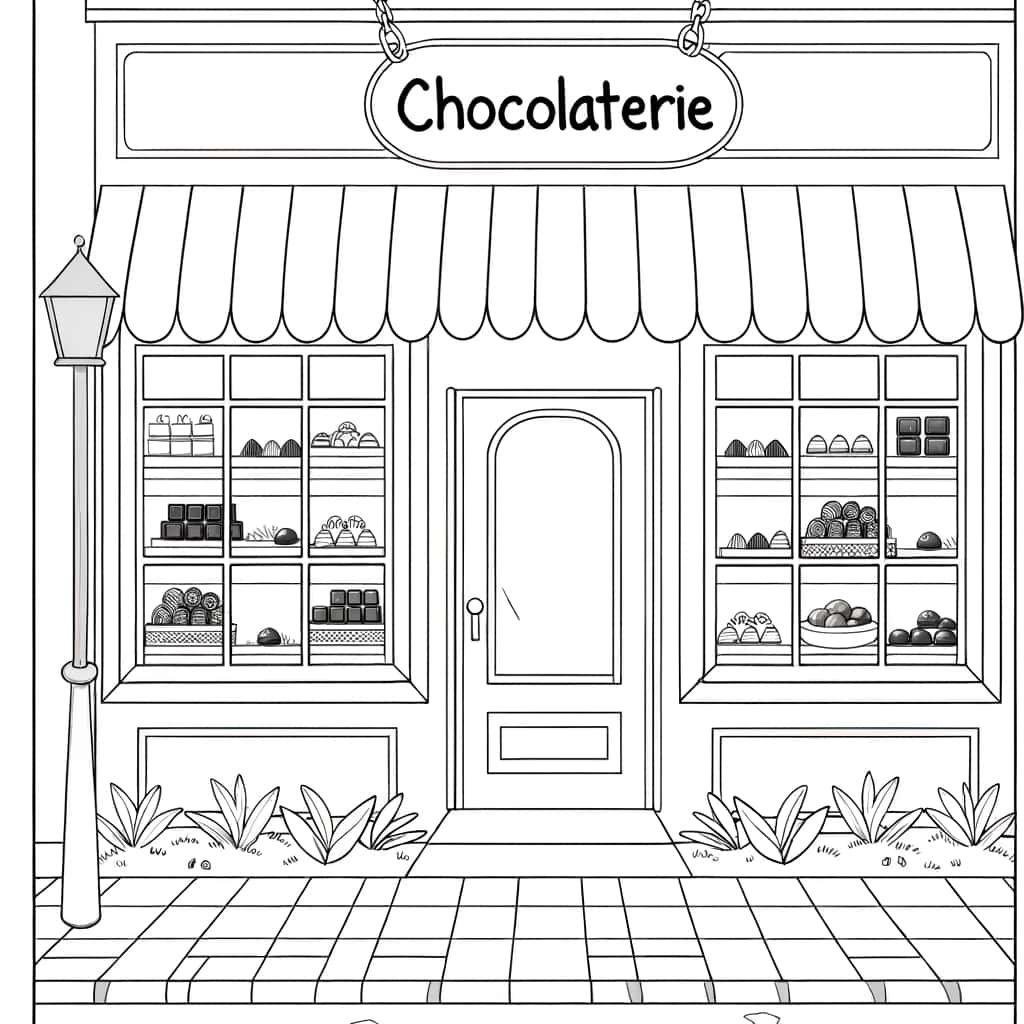 Coloriage Façade chocolaterie à imprimer et colorier