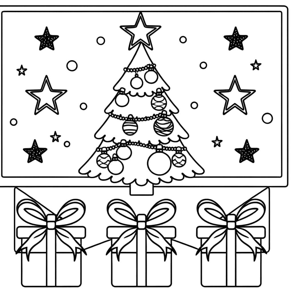 Coloriage Arbre de Noël avec cadeaux à imprimer et colorier