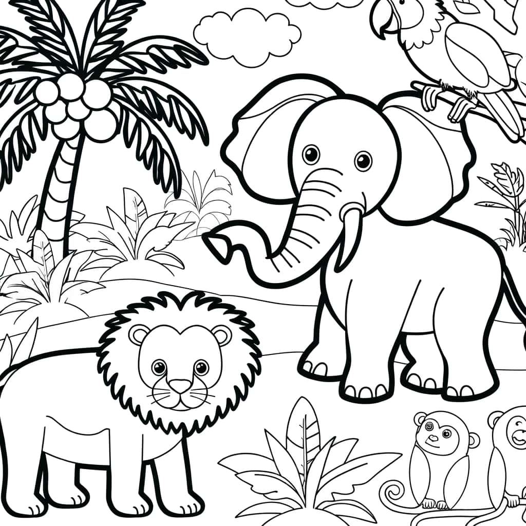 Coloriage Jungle animée à imprimer et colorier