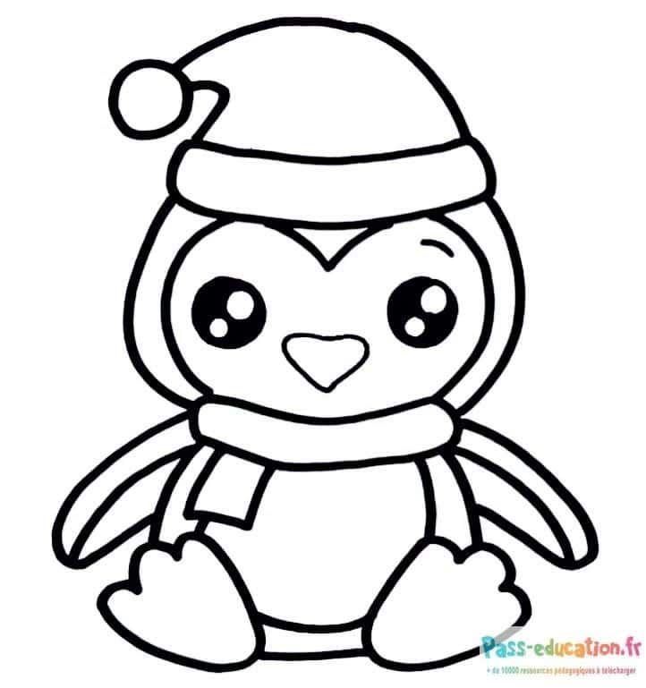 Coloriage Pingouin de Noël à imprimer et colorier