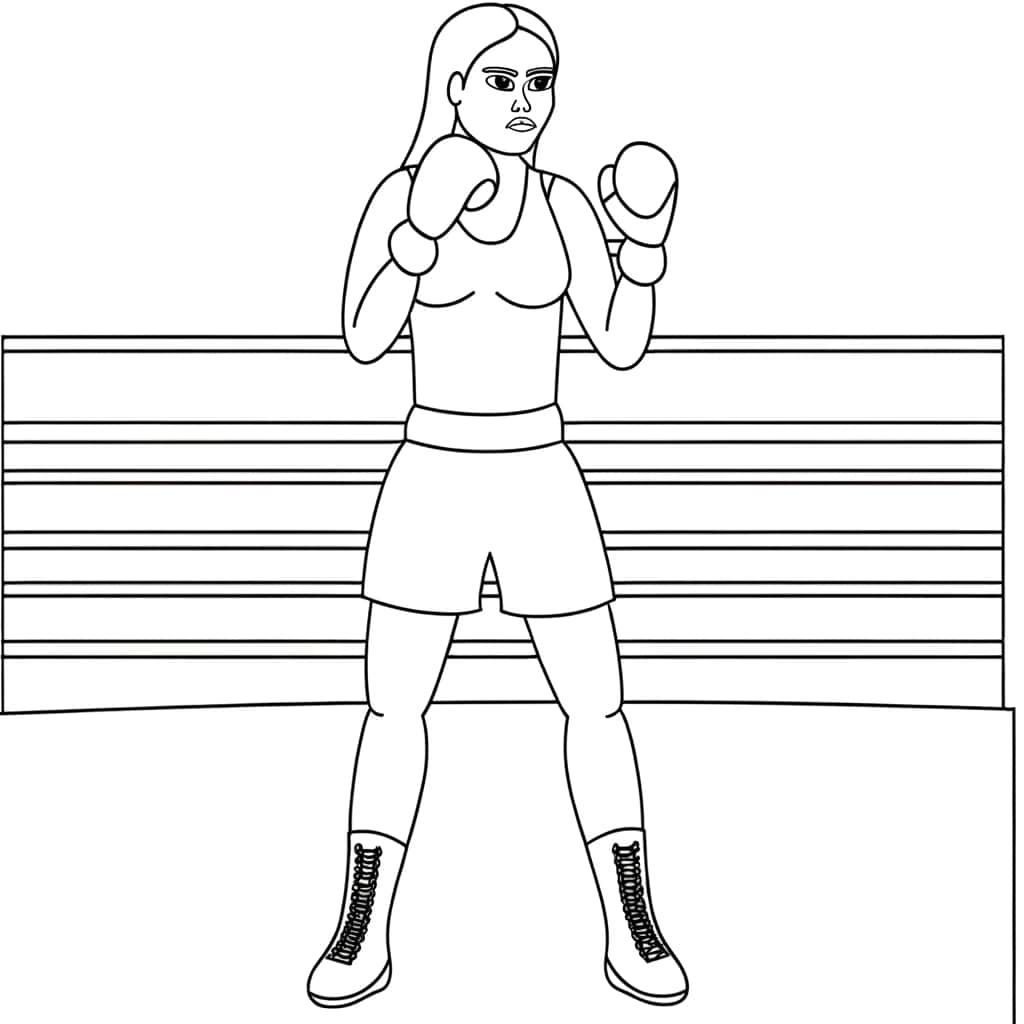 Coloriage Boxeuse en action à imprimer et colorier
