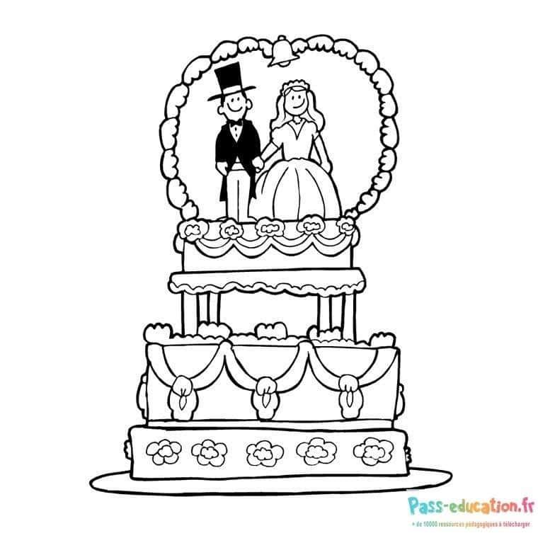 Coloriage Gâteau de mariage à imprimer et colorier