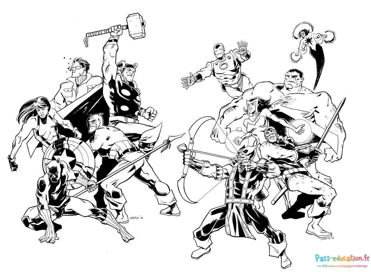 Coloriage Équipe de super-héros à imprimer et colorier