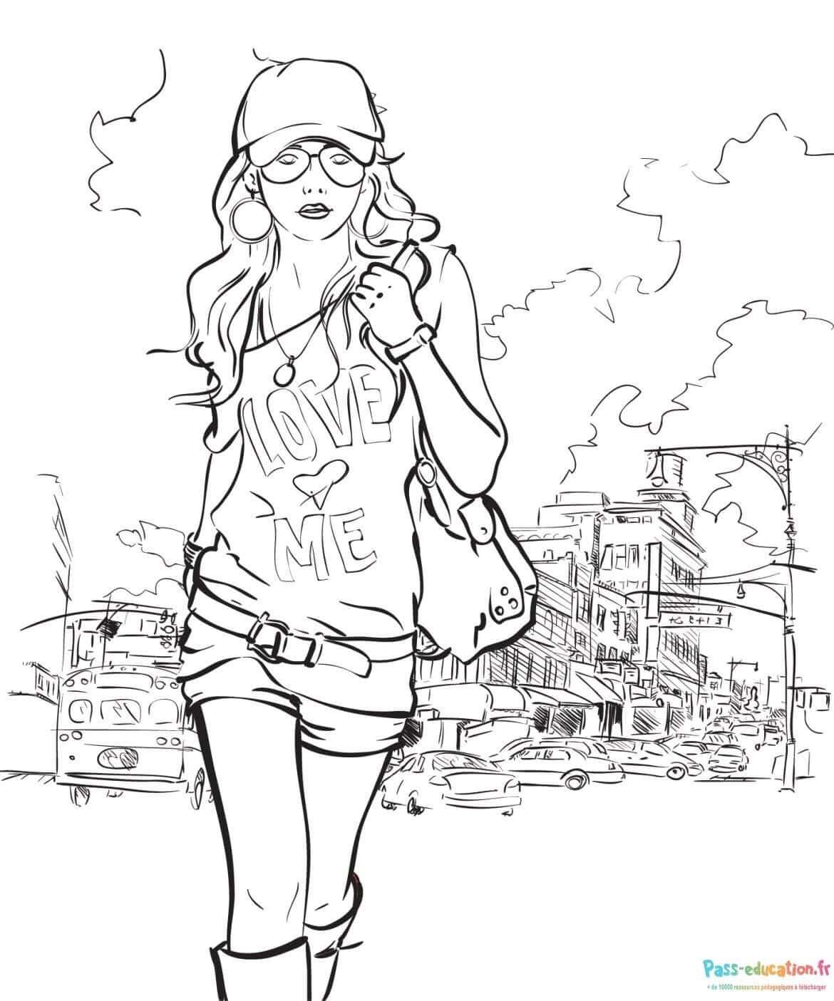 Coloriage Jeune fille stylée à imprimer et colorier