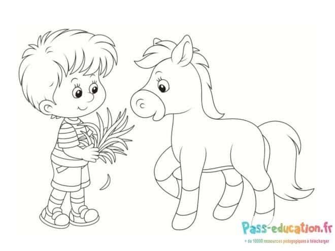 Coloriage Garçon et poney à imprimer et colorier