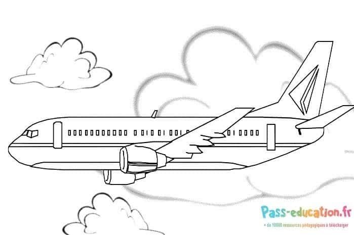 Coloriage Avion dans les nuages à imprimer et colorier