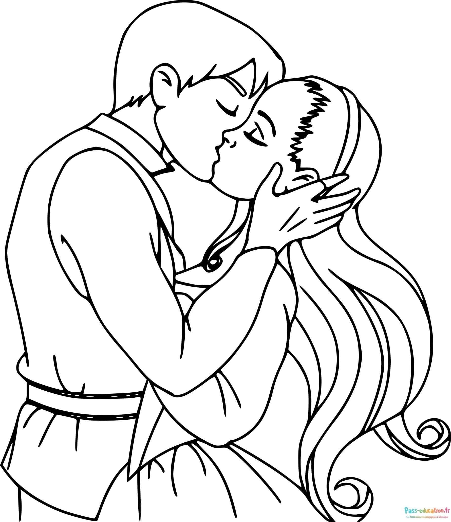 Coloriage Couple qui s'embrasse à imprimer et colorier