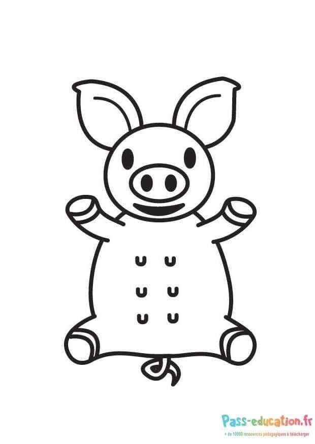 Coloriage Petit cochon joyeux à imprimer et colorier