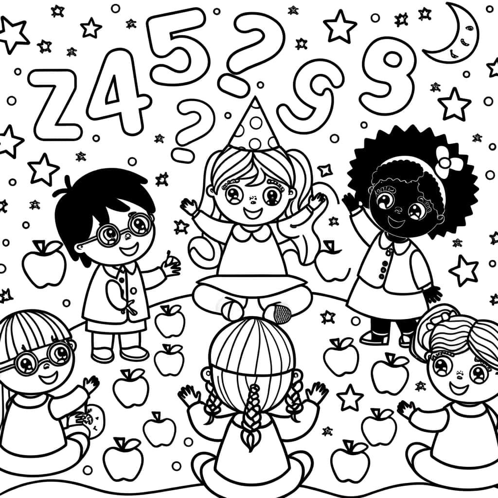 Coloriage Fête d'enfants et nombres à imprimer et colorier