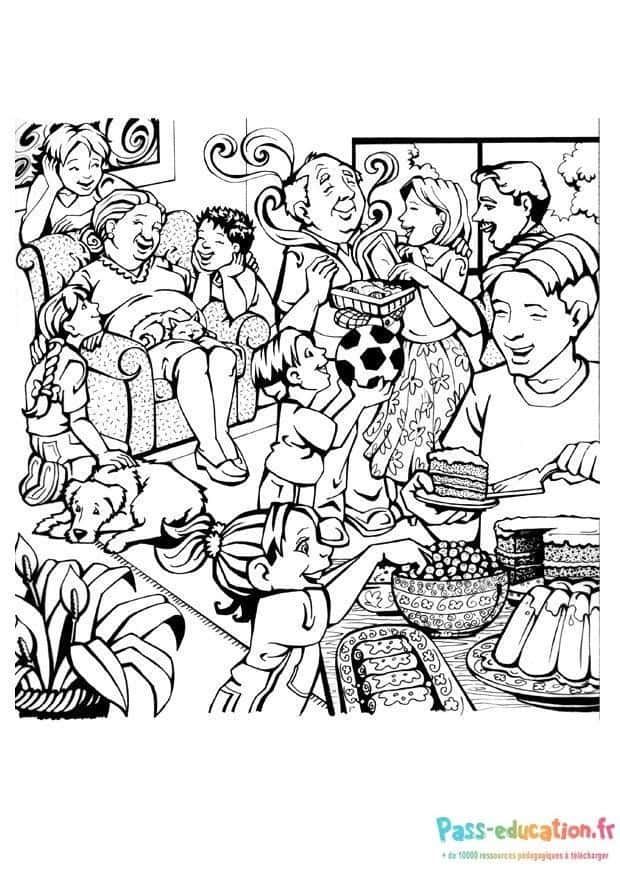 Coloriage Fête en famille à imprimer et colorier