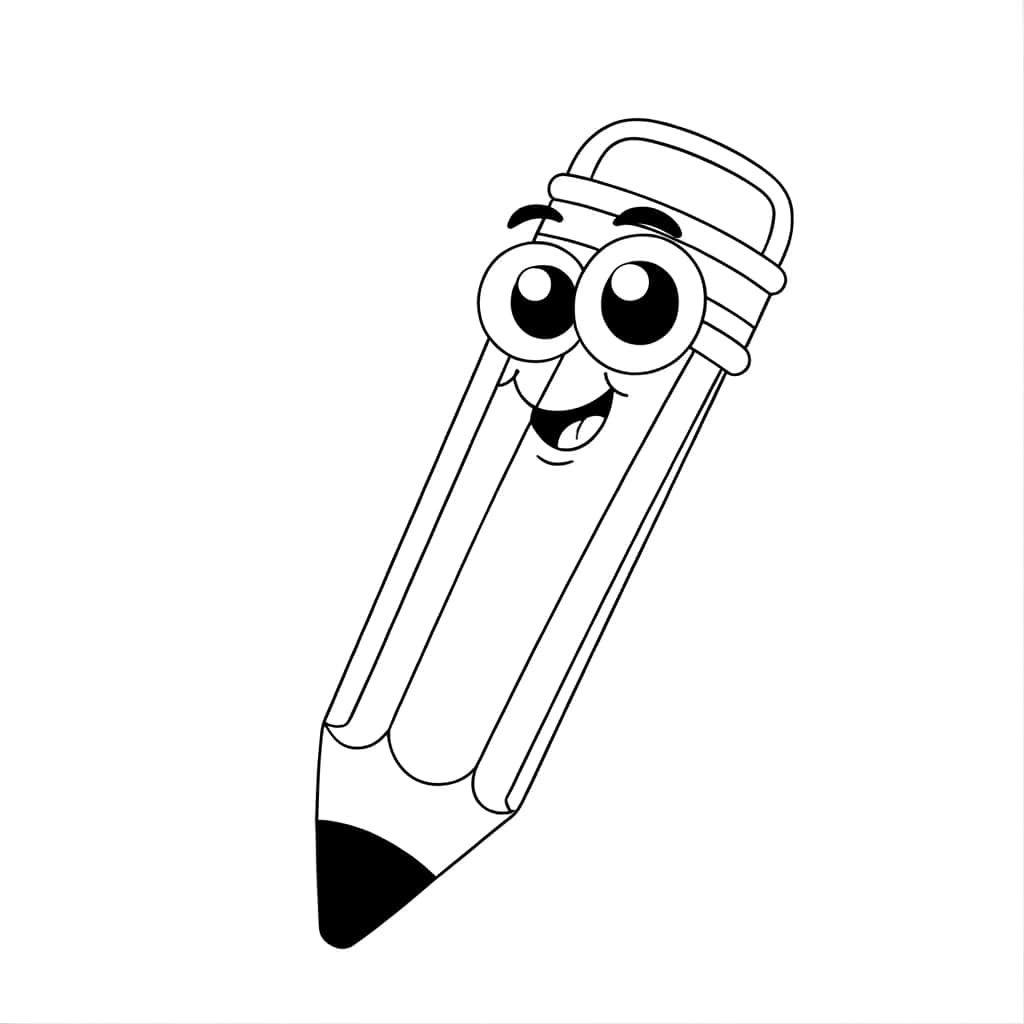 Coloriage Crayon animé souriant à imprimer et colorier