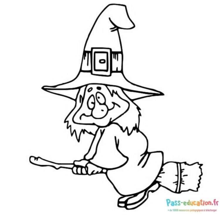 Coloriage Sorcière sur balai à imprimer et colorier