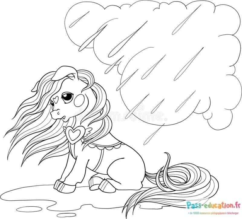 Coloriage Poney sous la pluie à imprimer et colorier