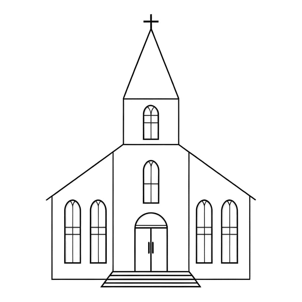 Coloriage Église simple à imprimer et colorier