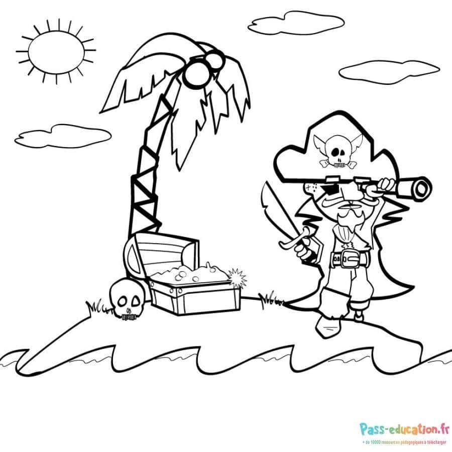Coloriage Pirate et trésor à imprimer et colorier