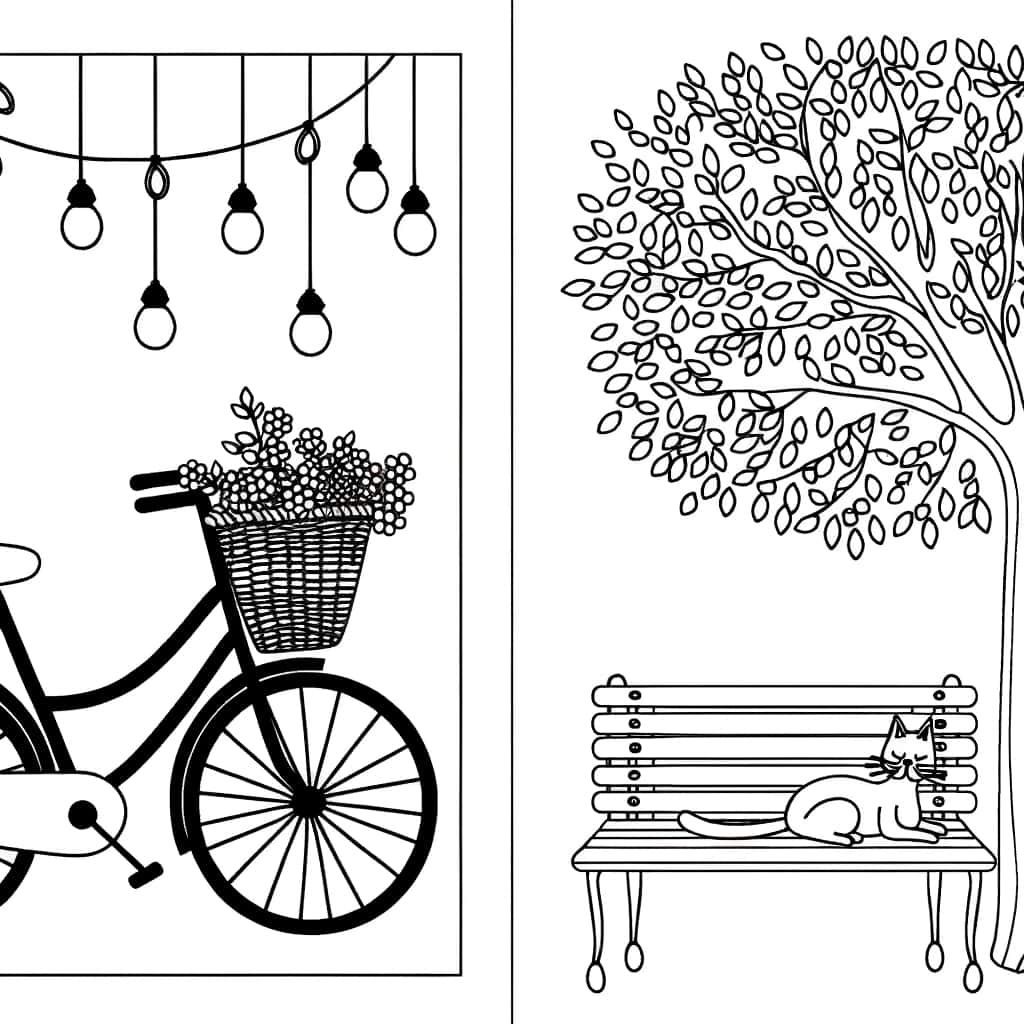 Coloriage Bicyclette et parc à imprimer et colorier