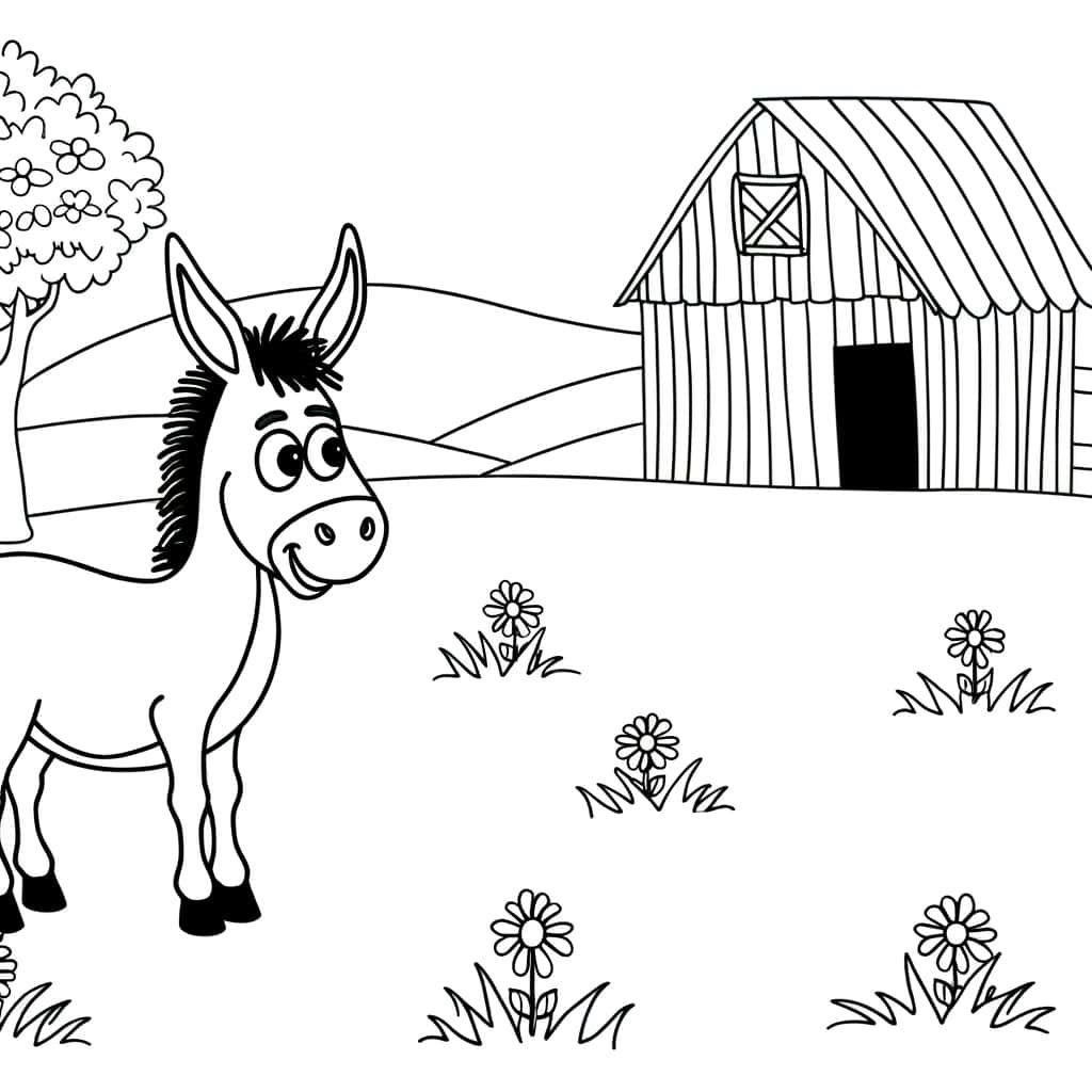 Coloriage Âne à la ferme à imprimer et colorier