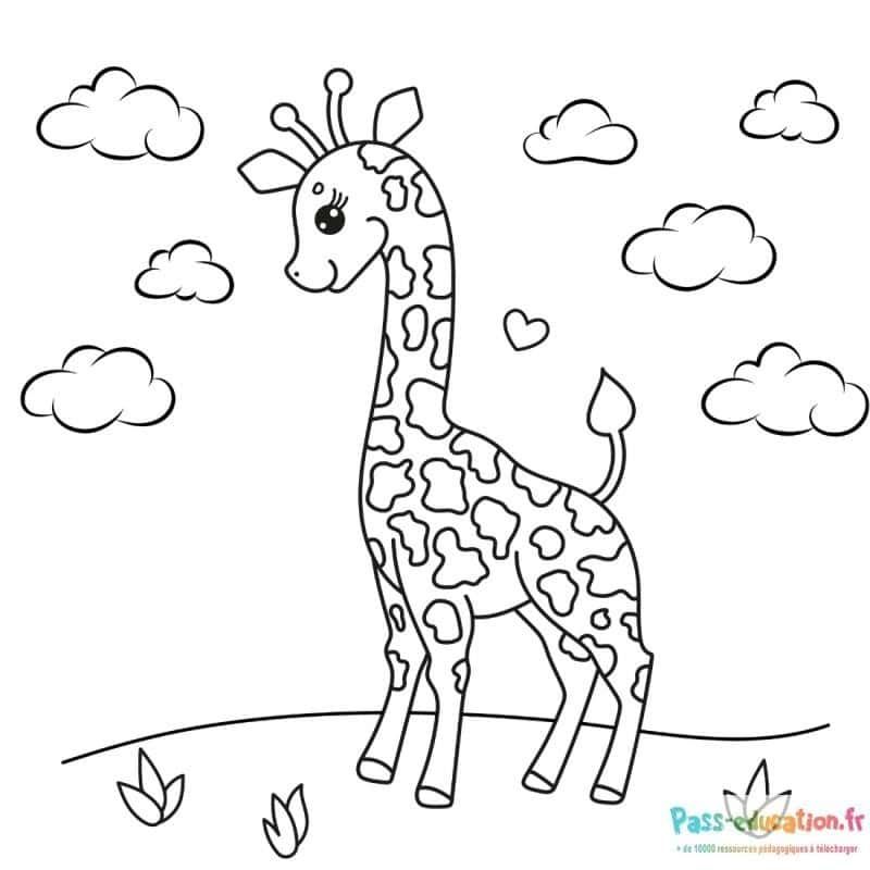 Coloriage Girafe joyeuse à imprimer et colorier