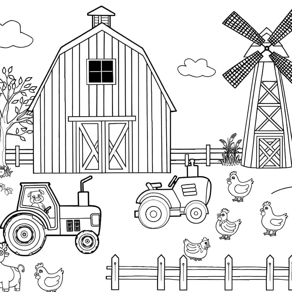 Coloriage Ferme et animaux à imprimer et colorier