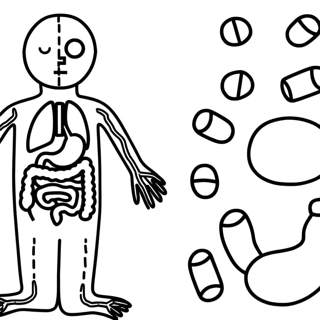 Coloriage Corps humain et médicaments à imprimer et colorier