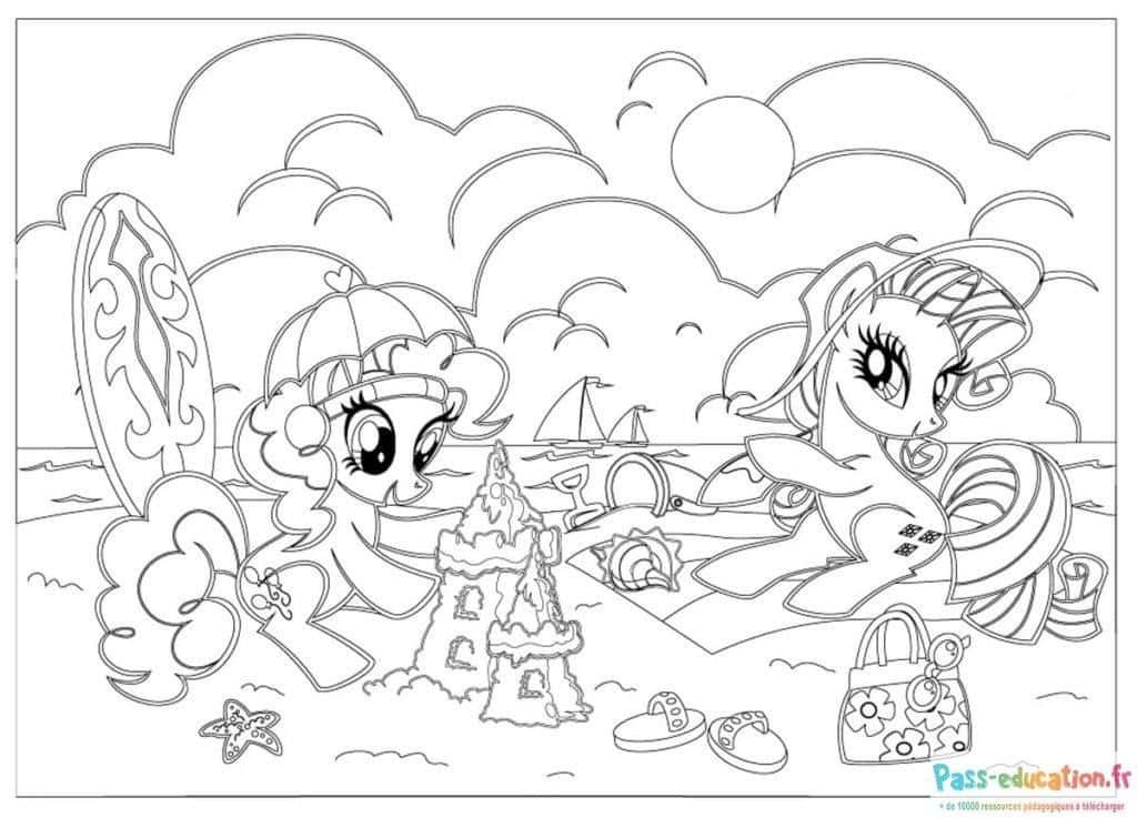 Coloriage Poneys à la plage à imprimer et colorier