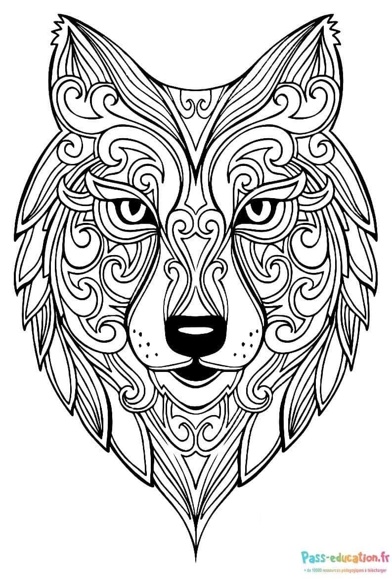 Coloriage Loup mandala à imprimer et colorier