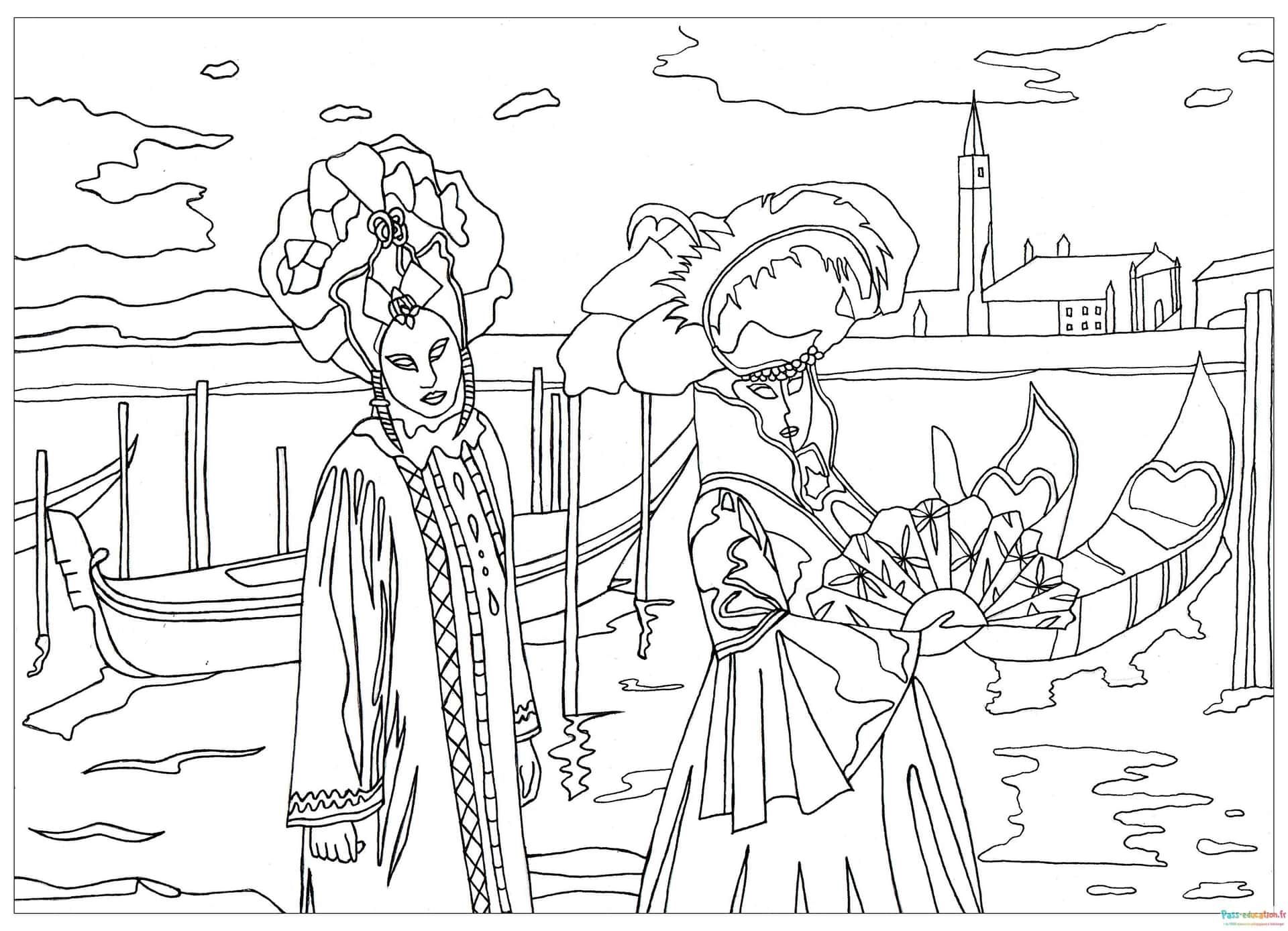 Coloriage Bal masqué à Venise à imprimer et colorier