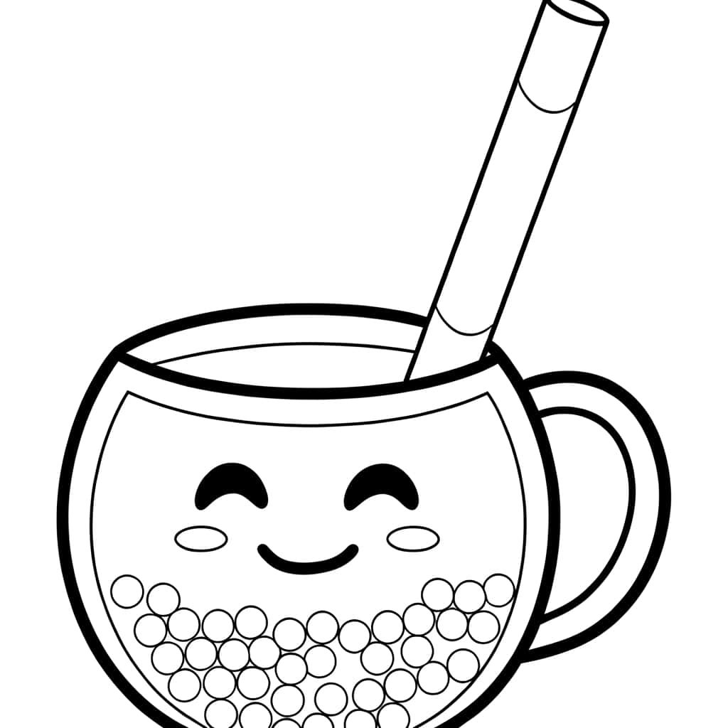 Coloriage Bubble Tea souriant à imprimer et colorier