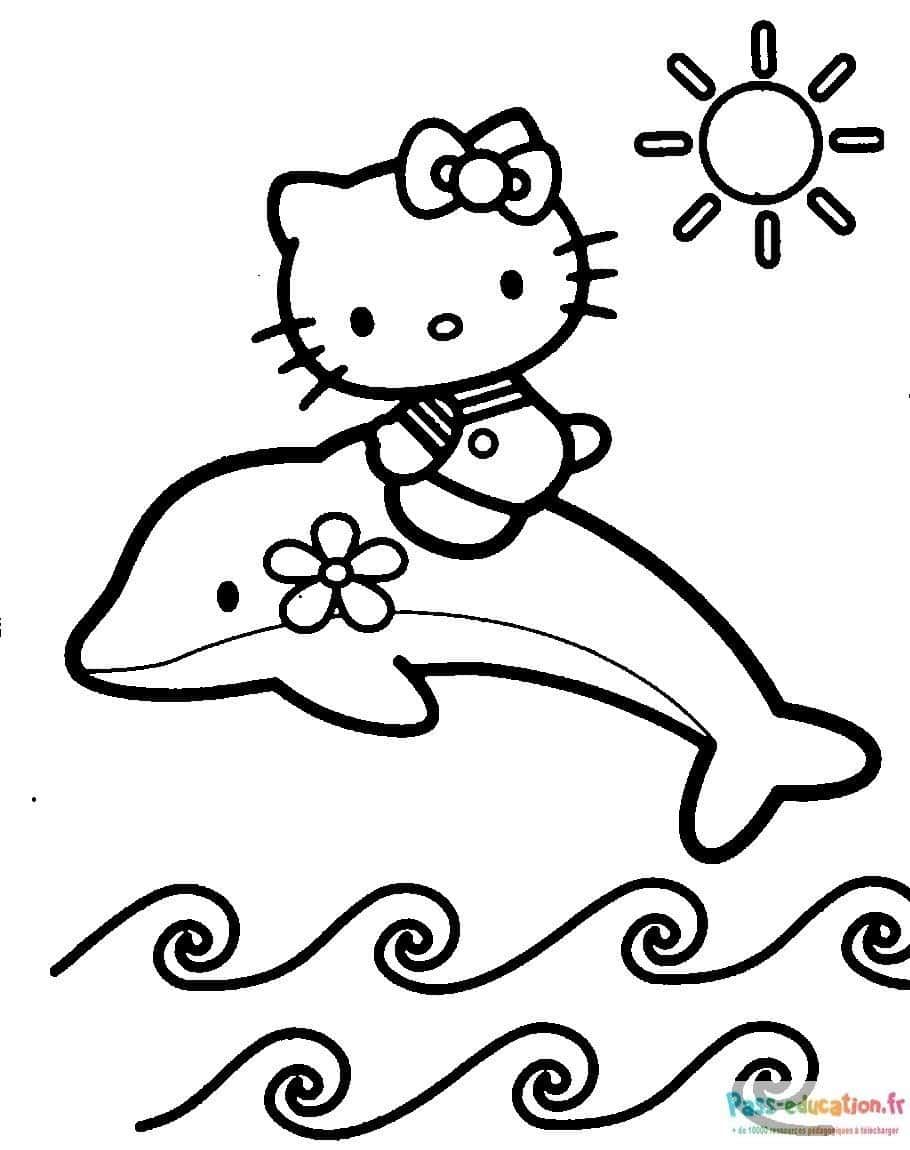 Coloriage Hello Kitty à la plage à imprimer et colorier