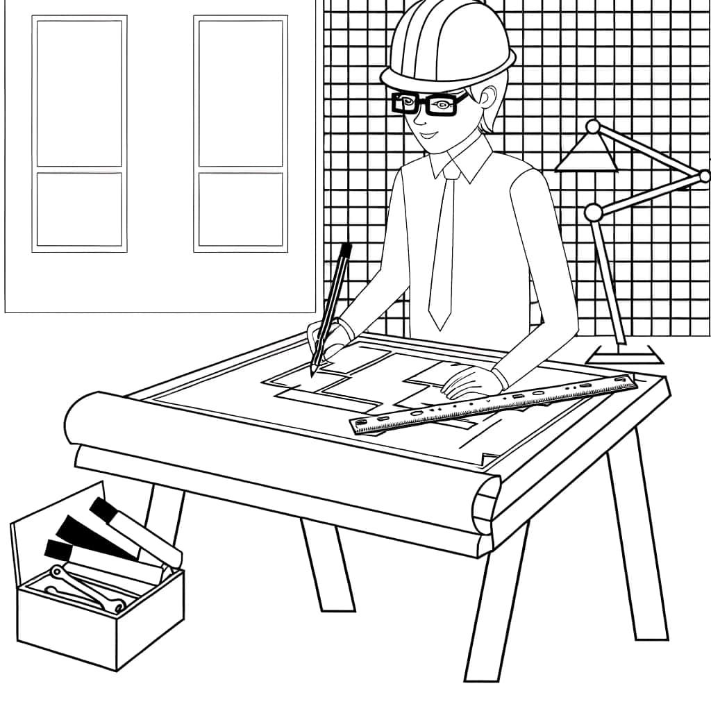 Coloriage Architecte au travail à imprimer et colorier