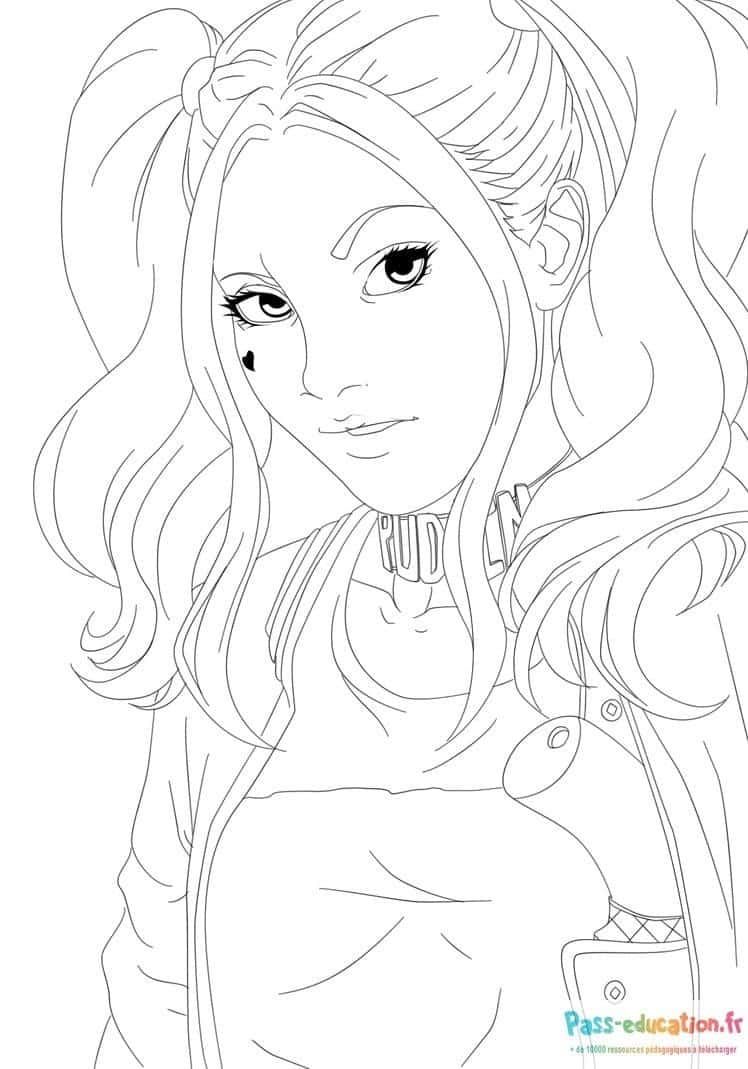Coloriage Harley Quinn stylisée à imprimer et colorier