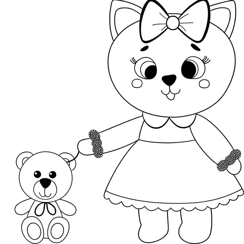 Coloriage Hello Kitty avec ours à imprimer et colorier