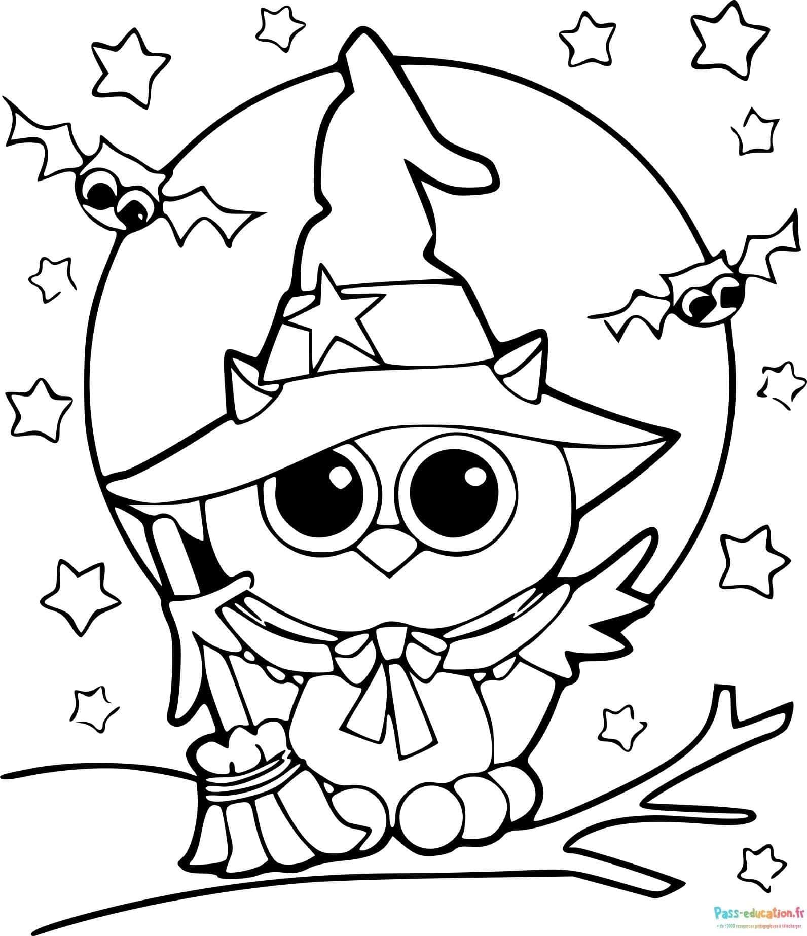 Coloriage Chouette sorcière à imprimer et colorier