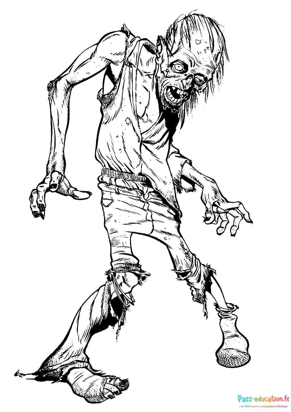 Coloriage Zombie déchaîné à imprimer et colorier