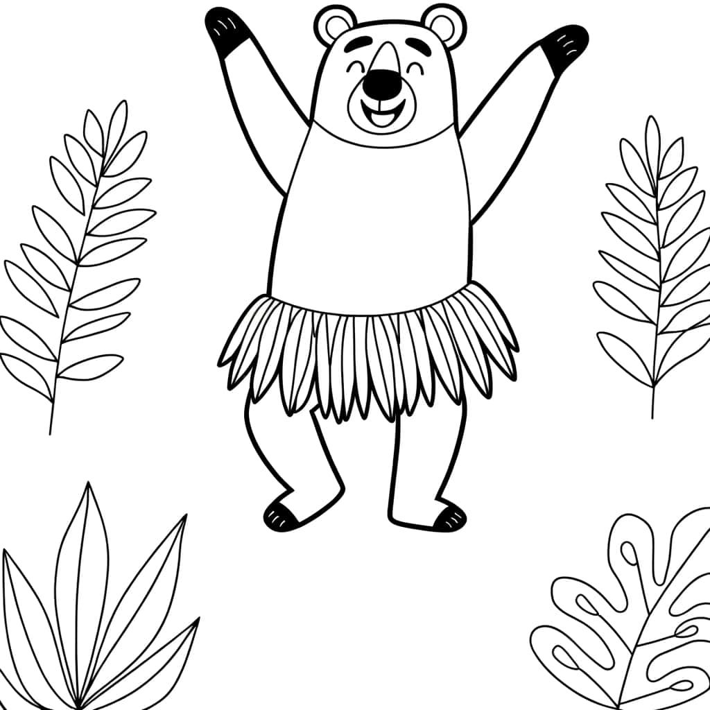 Coloriage Ours en jupe de feuilles à imprimer et colorier