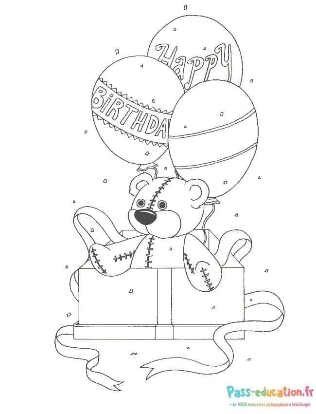 Coloriage Anniversaire ourson à imprimer et colorier