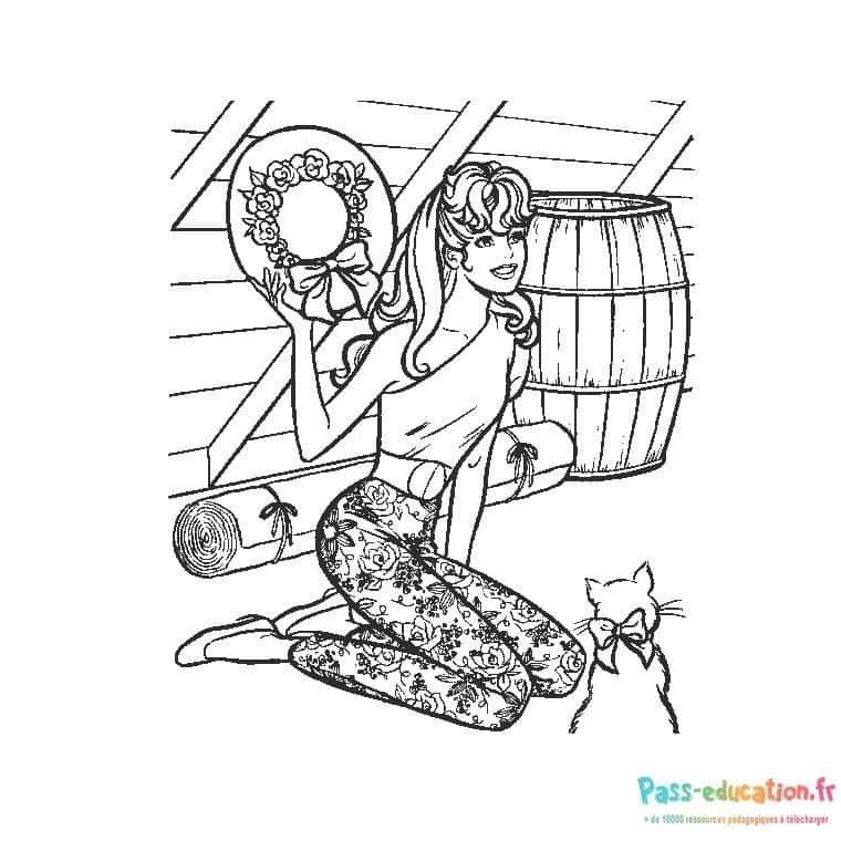 Coloriage Sirène et chaton à imprimer et colorier