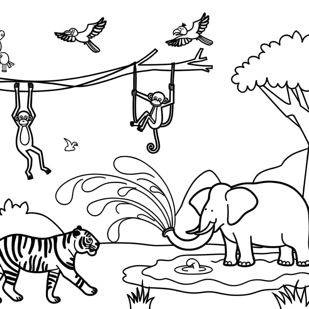 Coloriage Jungle animée à imprimer et colorier