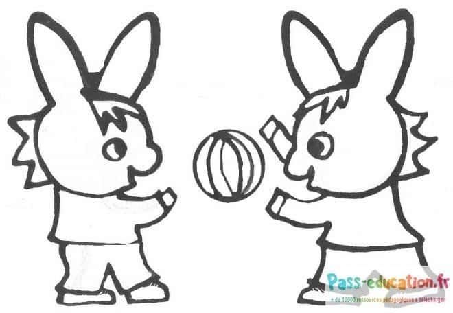 Coloriage Lapins jouant au ballon à imprimer et colorier