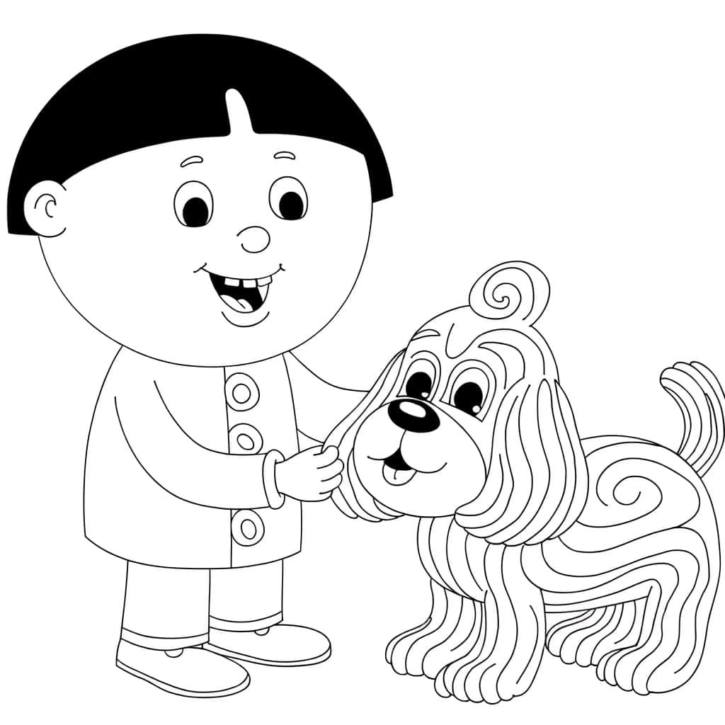 Coloriage Garçon et chien à imprimer et colorier