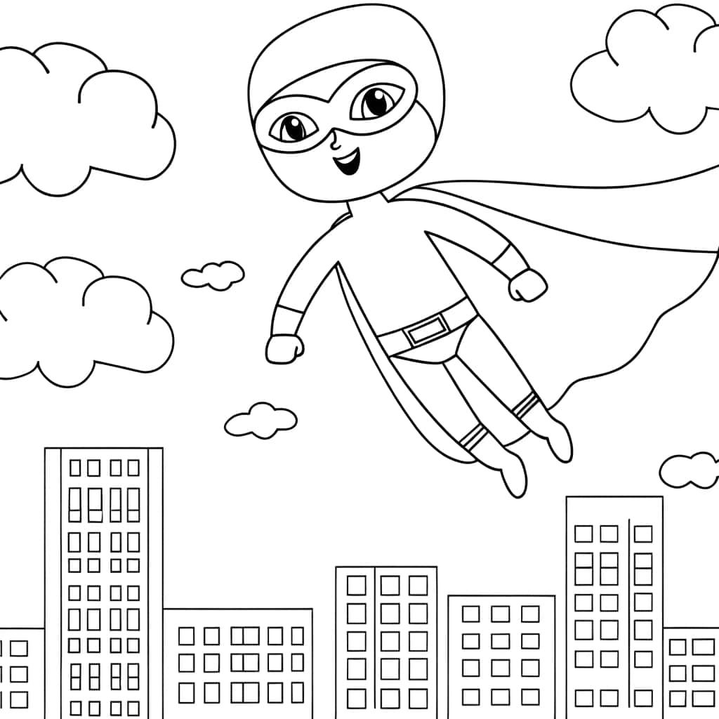Coloriage Super-héros volant à imprimer et colorier