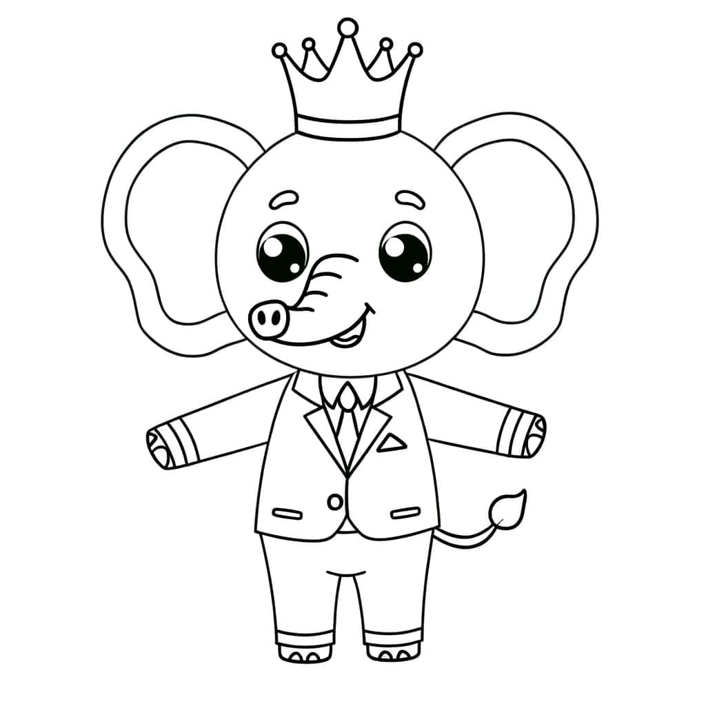 Coloriage Éléphant roi élégant à imprimer et colorier